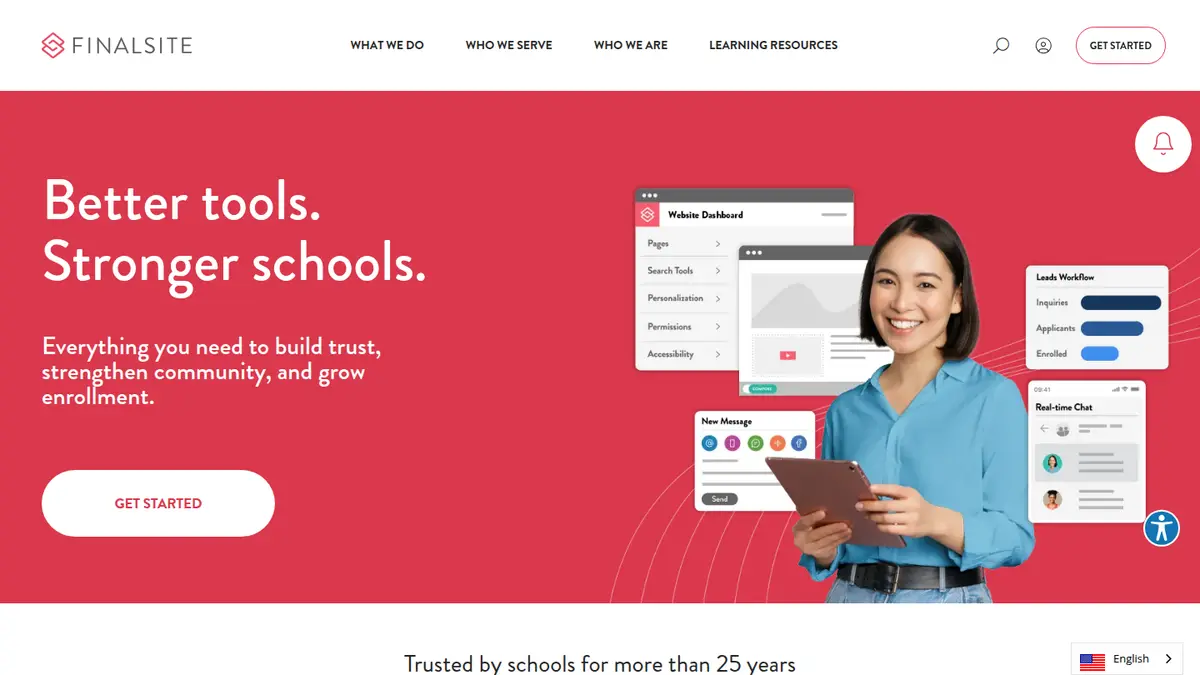 Finalsite homepage, finalsite.com, September 2026