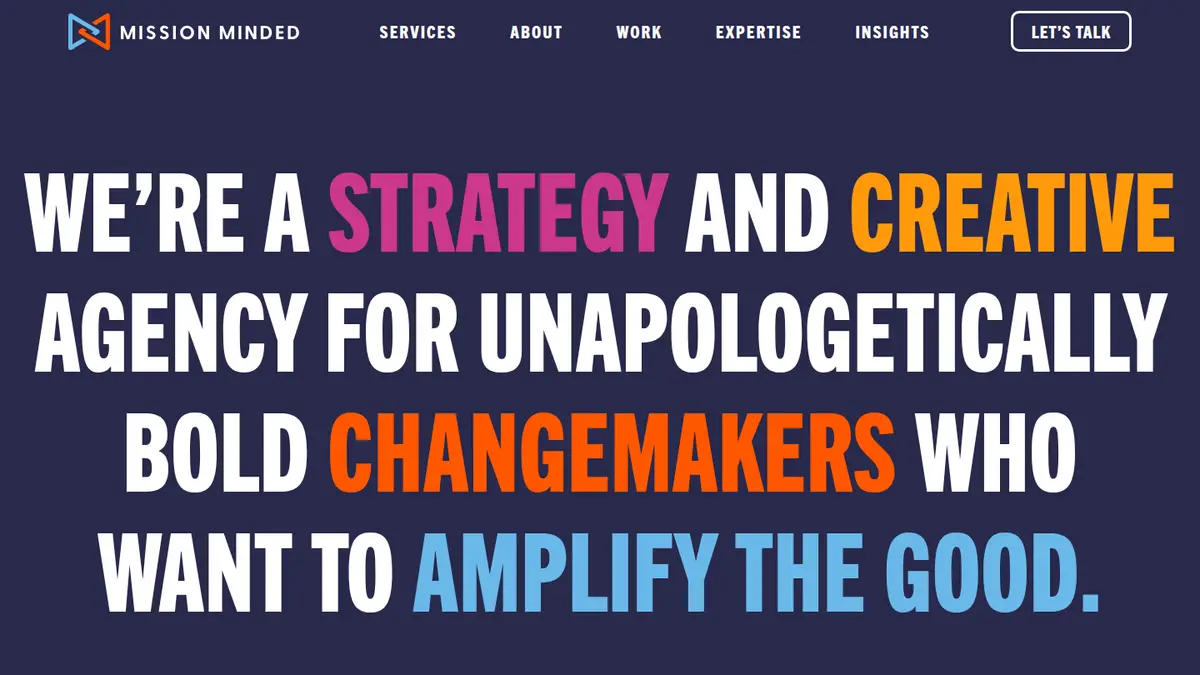Mission Minded homepage, mission-minded.com, September 2026