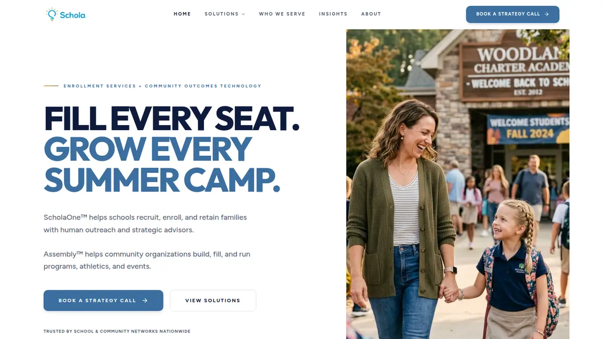 Schola homepage, schola.com, September 2026