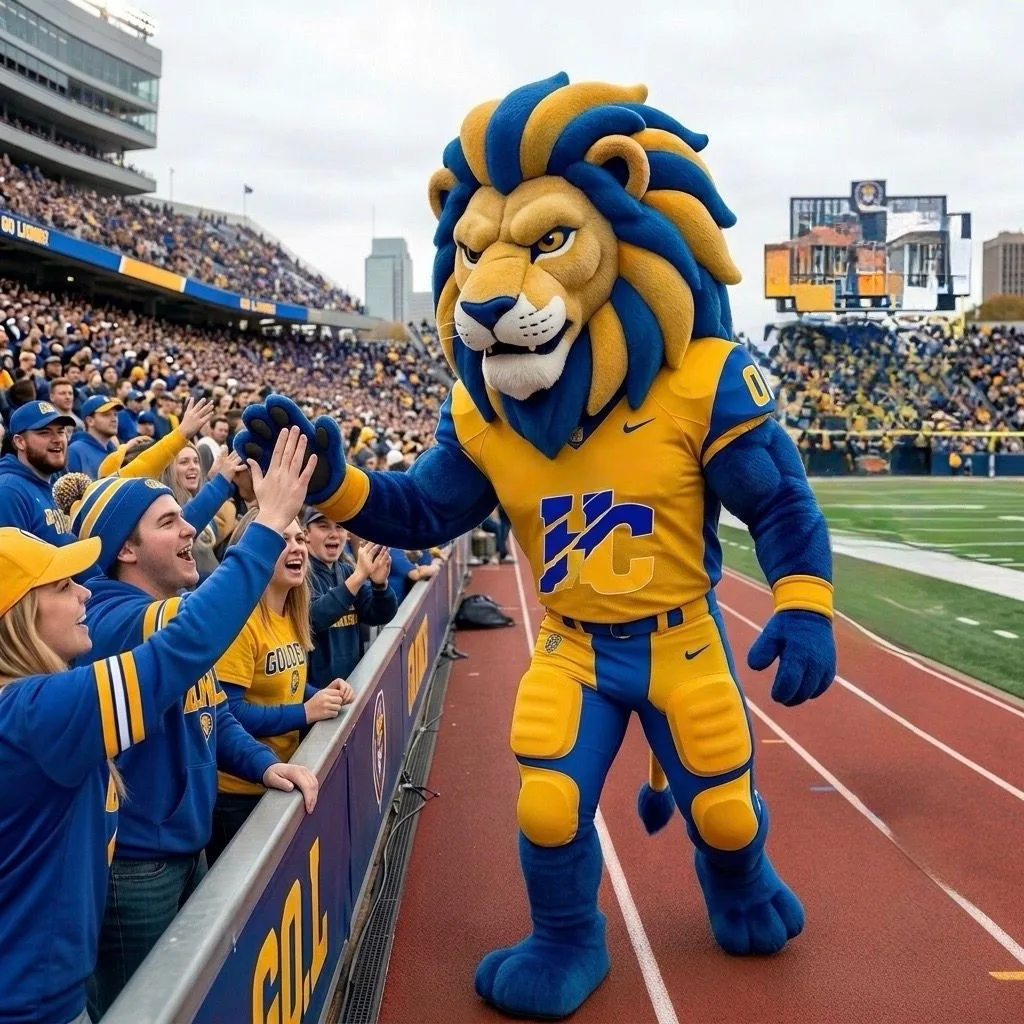 Custom school lion mascot costume built and ready for game day