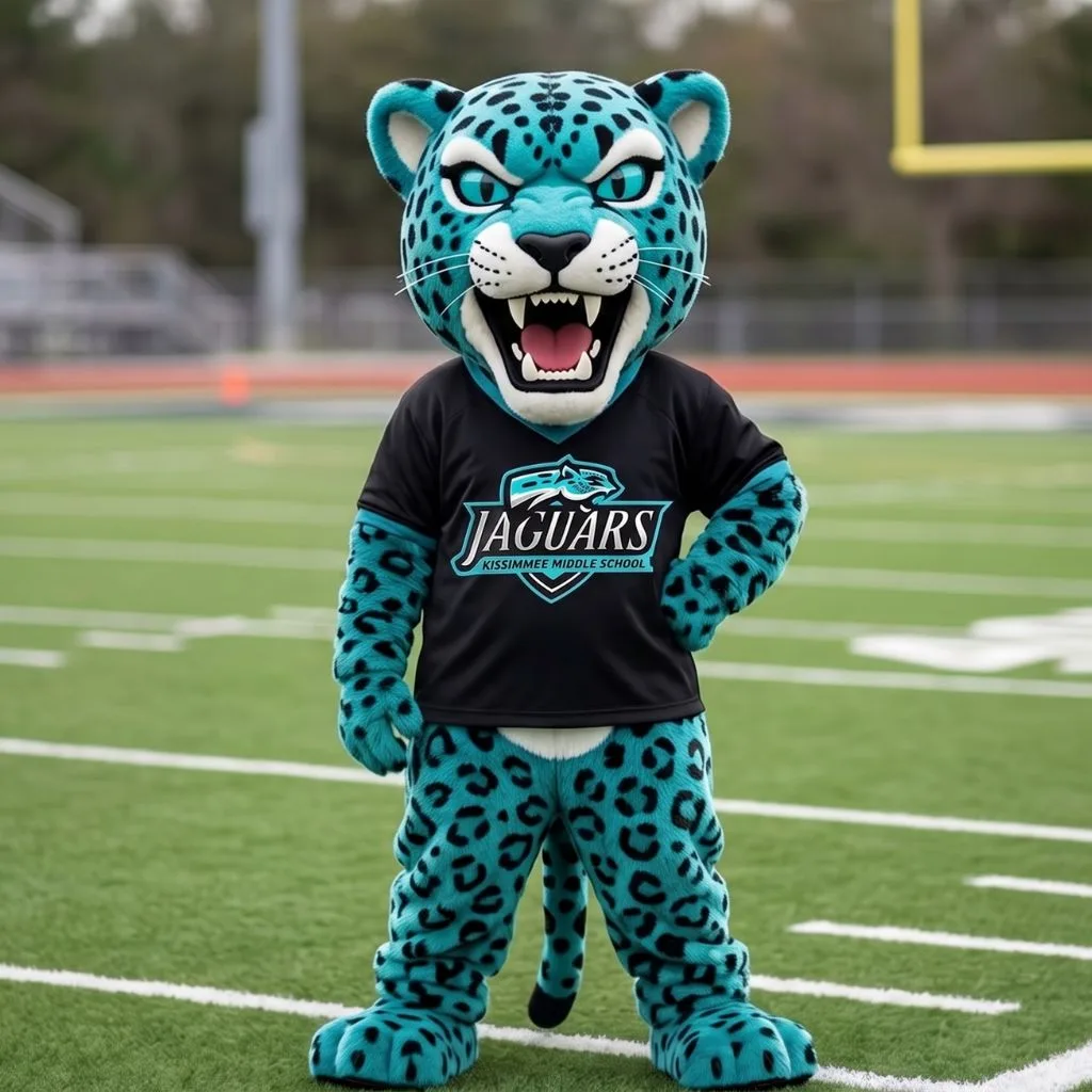 Jaguar mascot roaring on the field before kickoff