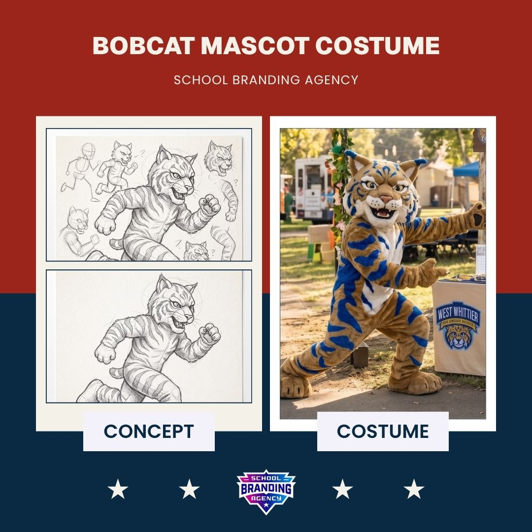 Bobcat mascot concept art and finished school costume