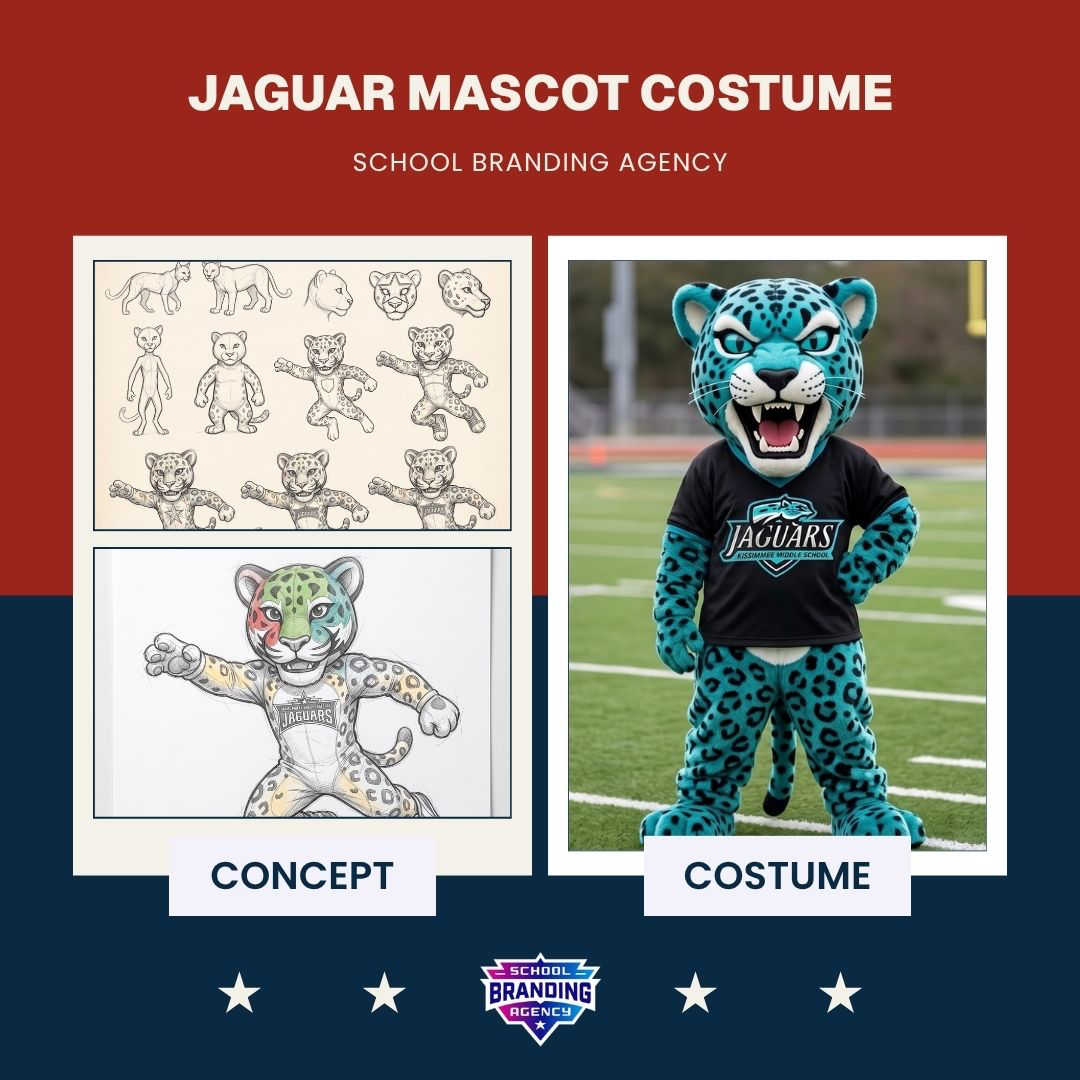 Jaguar mascot concept art and finished school costume