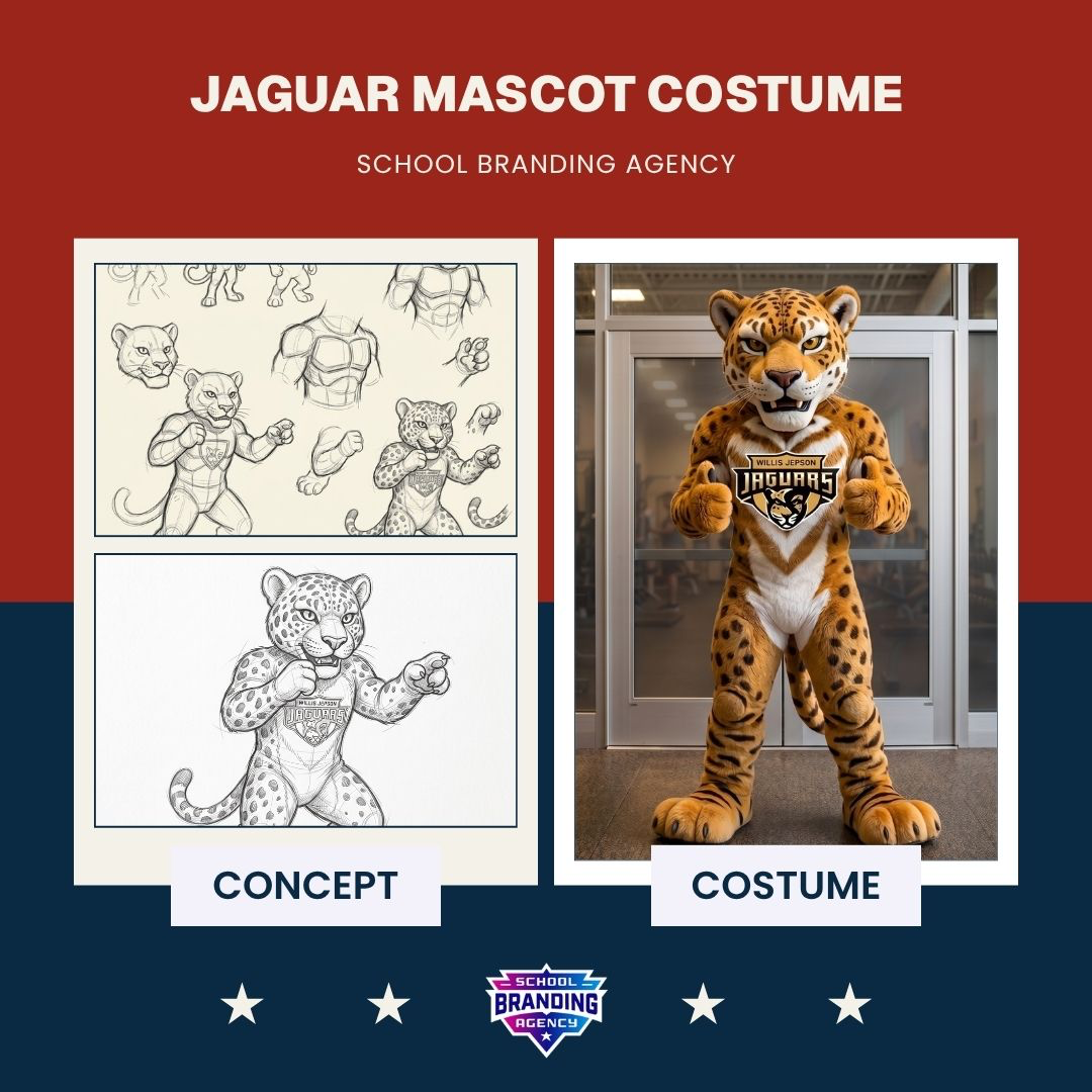 Jaguar mascot concept art and finished school costume