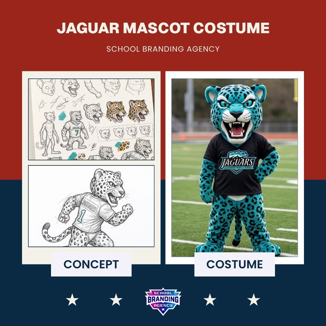 Jaguar mascot concept art and finished school costume