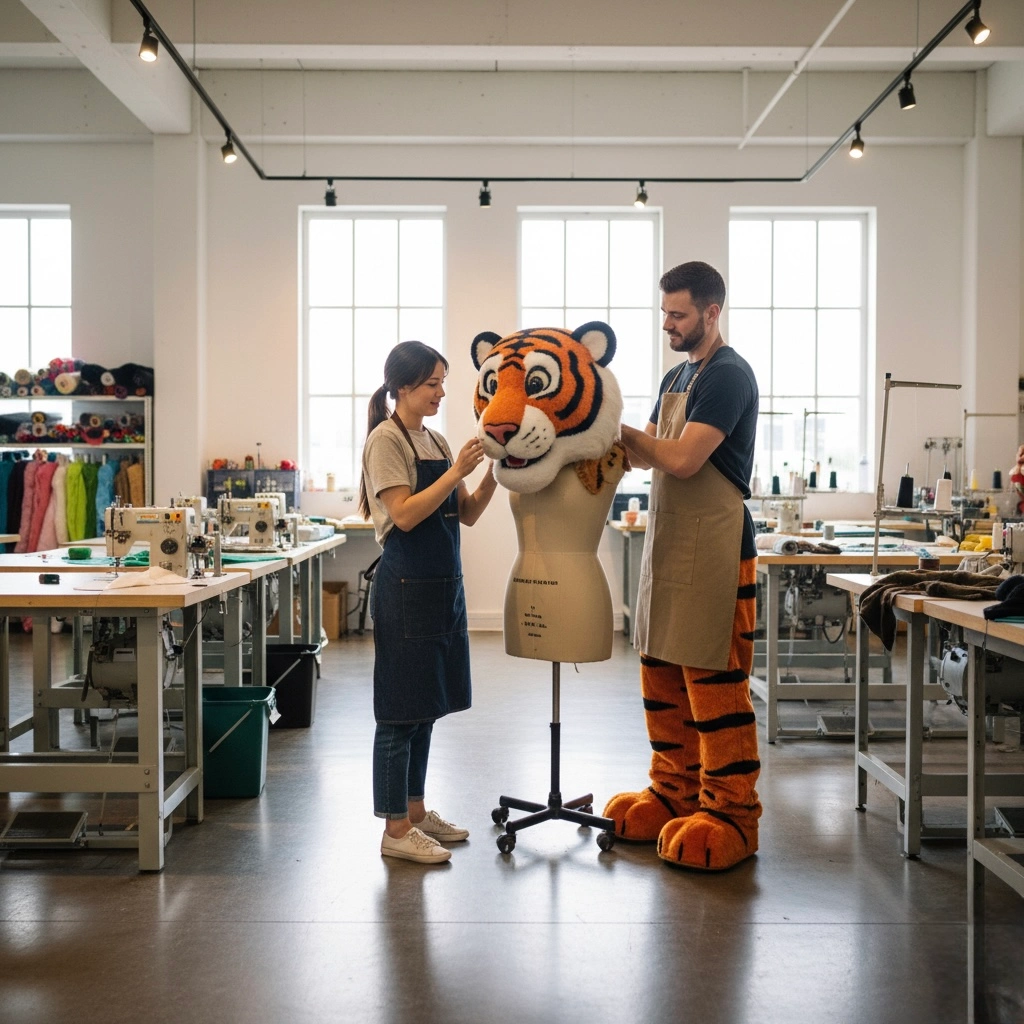 Craftsperson sculpting mascot head