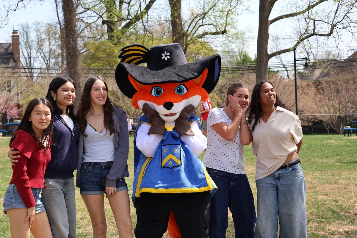 Rochembeau mascot costume in action