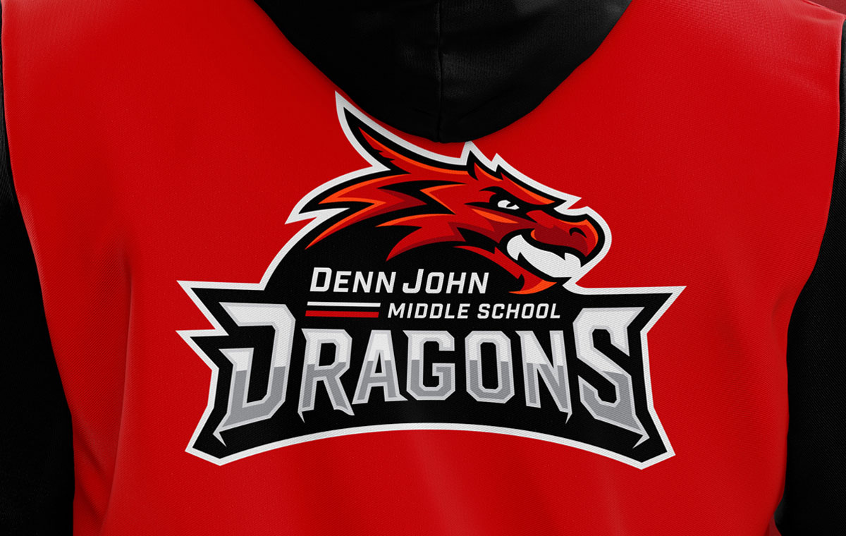 Denn John Middle School Logo Dragon Mascot visual 2
