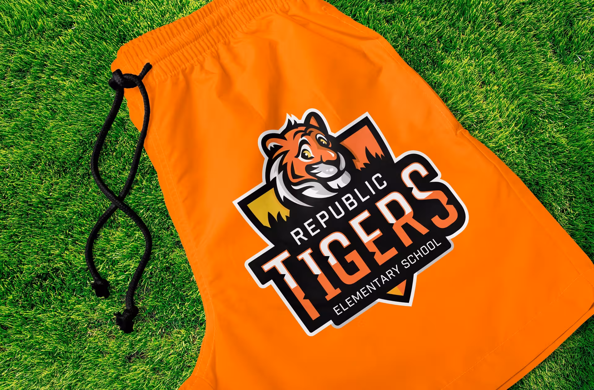 Republic School District brand materials showcase featuring tiger mascot logos across various school communications including banners, posters, and promotional materials. The design demonstrates comprehensive brand implementation with consistent orange and black color palette and tiger imagery. Each material maintains the district's visual identity while serving specific communication purposes, from athletic events to academic achievements and community engagement initiatives.