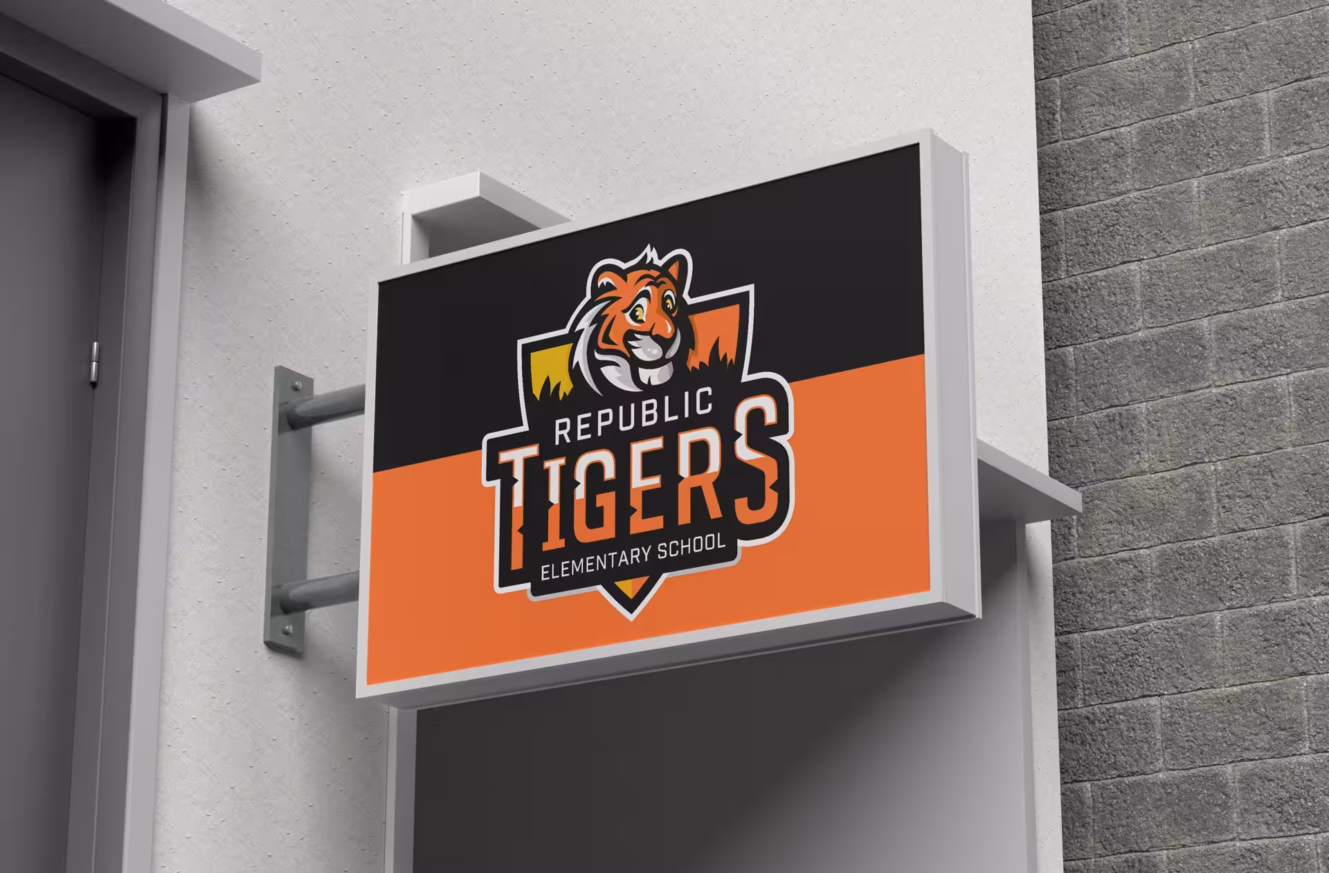 Republic School District stationery and business materials featuring the tiger mascot logo on letterhead, business cards, and official school documents. The design demonstrates professional application of the tiger mascot identity for administrative use while maintaining the school's brand consistency. The orange and black color scheme creates a cohesive visual identity that represents the district's tiger pride and community spirit in the Pacific Northwest region.